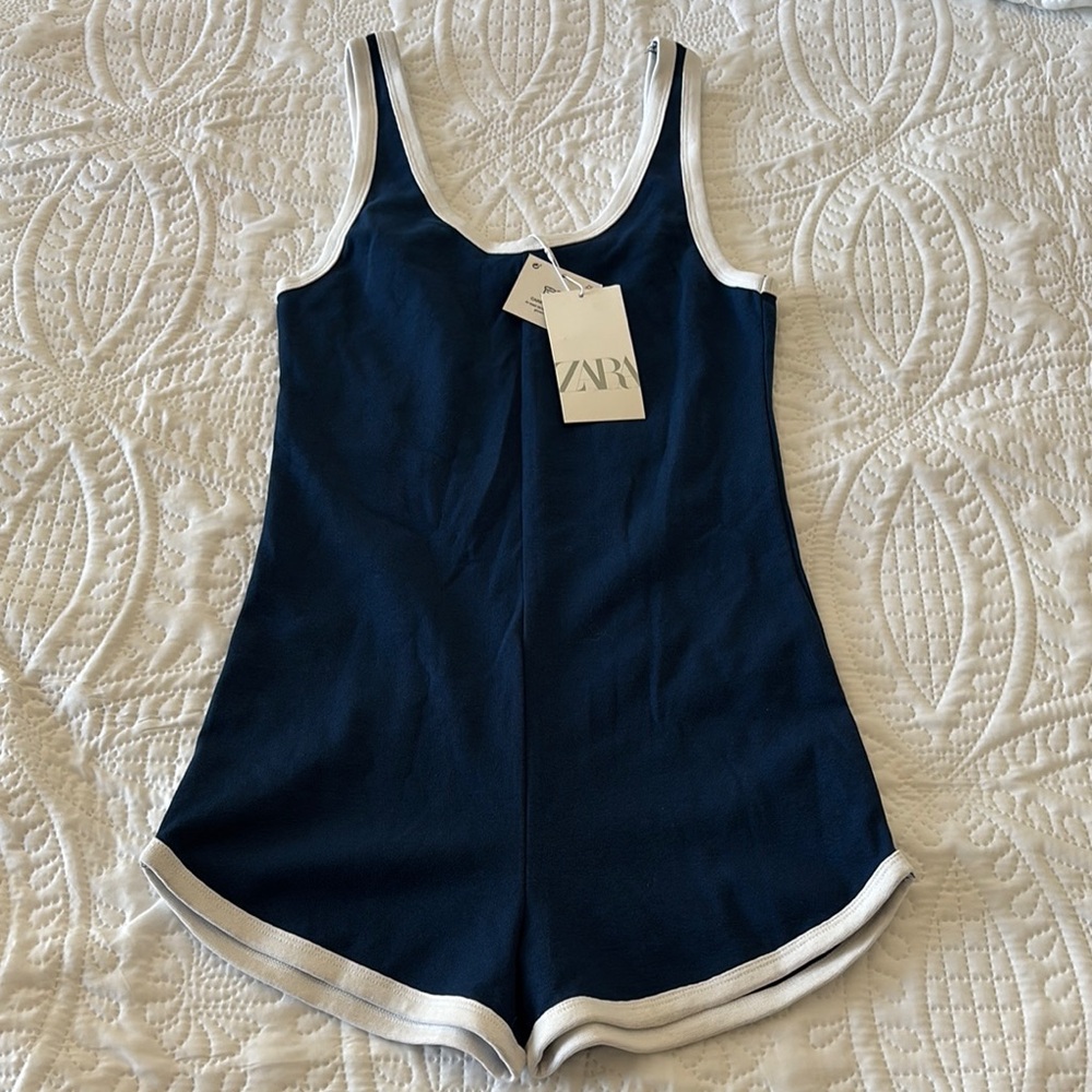 Zara Dark Blue Romper with White Edges